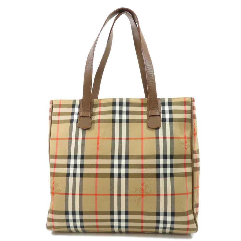 Burberry Tote Check Nova Leather Canvas Bag Black